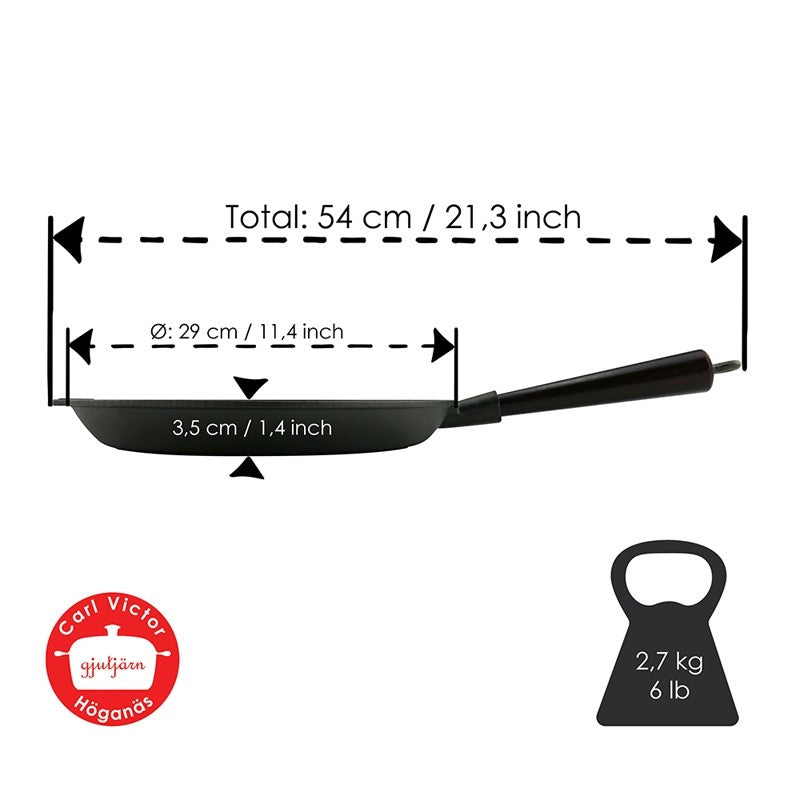 Μαντεμένιο τηγάνι Carl Victor 28cm με ξύλινο χερούλι | www.mantemi.gr