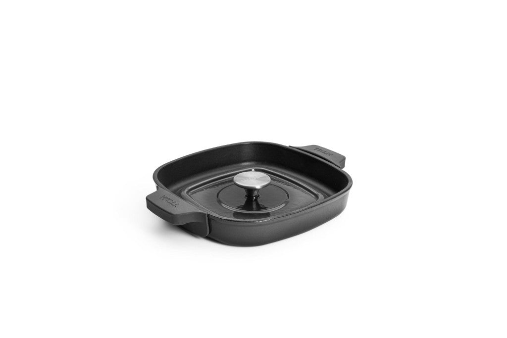 Μαντεμένια γκριλιέρα επισμαλτωμένη Woll Iron Grill με πρέσα ψησίματος 624-2CI-030 24x24cm Carbon Grey | www.mantemi.gr