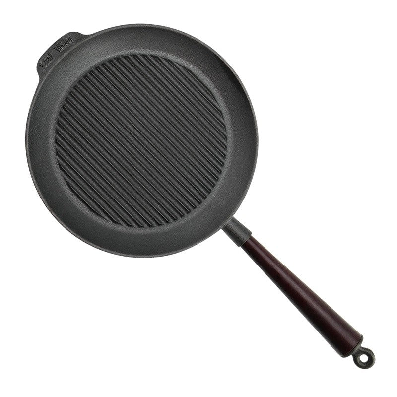 Μαντεμένιο σχαροτήγανο στρογγυλό Carl Victor 28cm με ξύλινο χερούλι | www.mantemi.gr