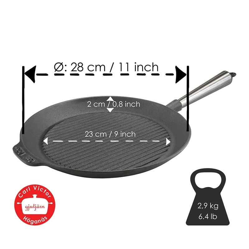 Μαντεμένιο σχαροτήγανο στρογγυλό Carl Victor 28cm με inox χερούλι | www.mantemi.gr
