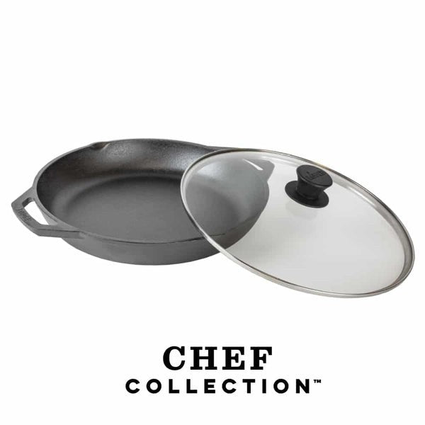 Μαντεμένιο τηγάνι Lodge με καπάκι pyrex 30,5cm LC12EP | www.mantemi.gr