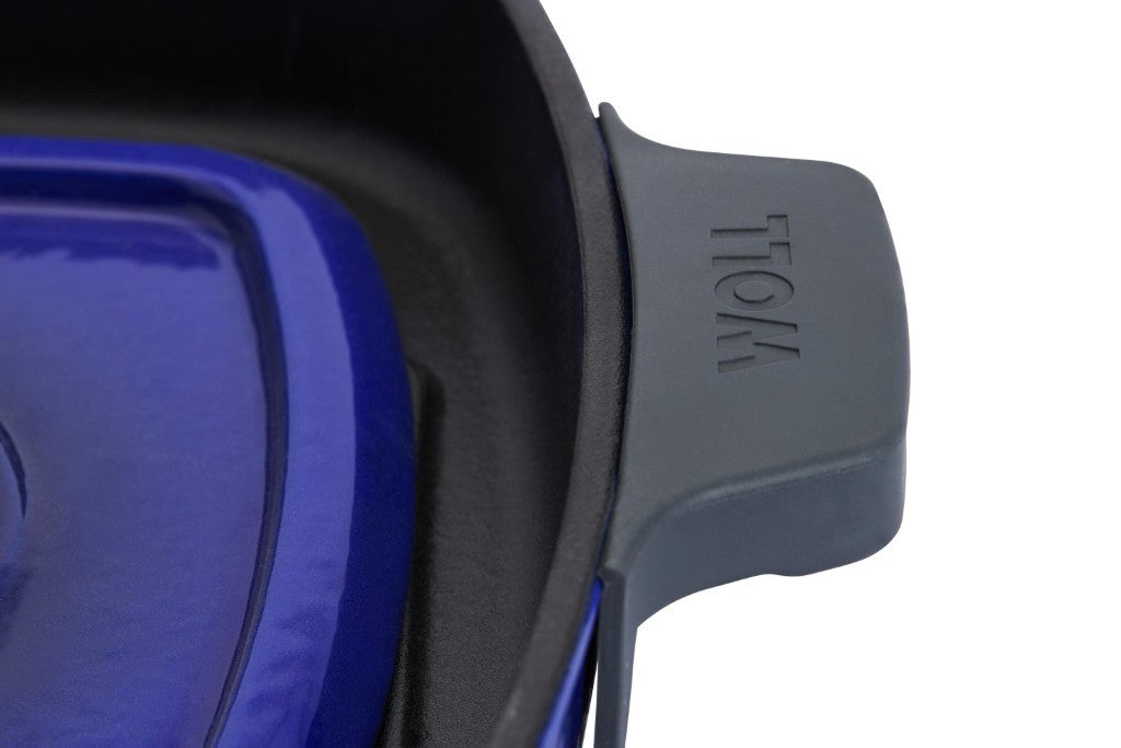 Μαντεμένια γκριλιέρα επισμαλτωμένη Woll Iron Grill με πρέσα ψησίματος 628-2CI-020 28x28cm Cobalt Blue | www.mantemi.gr