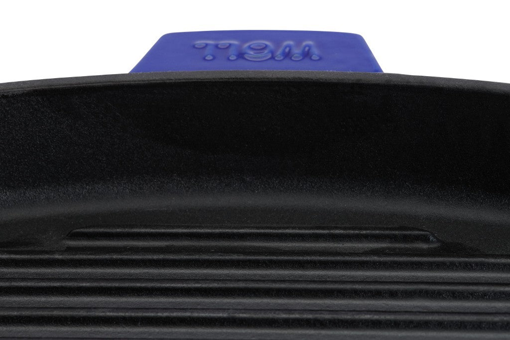 Μαντεμένια γκριλιέρα επισμαλτωμένη Woll Iron Grill με πρέσα ψησίματος 624-2CI-020 24x24cm Cobalt Blue | www.mantemi.gr