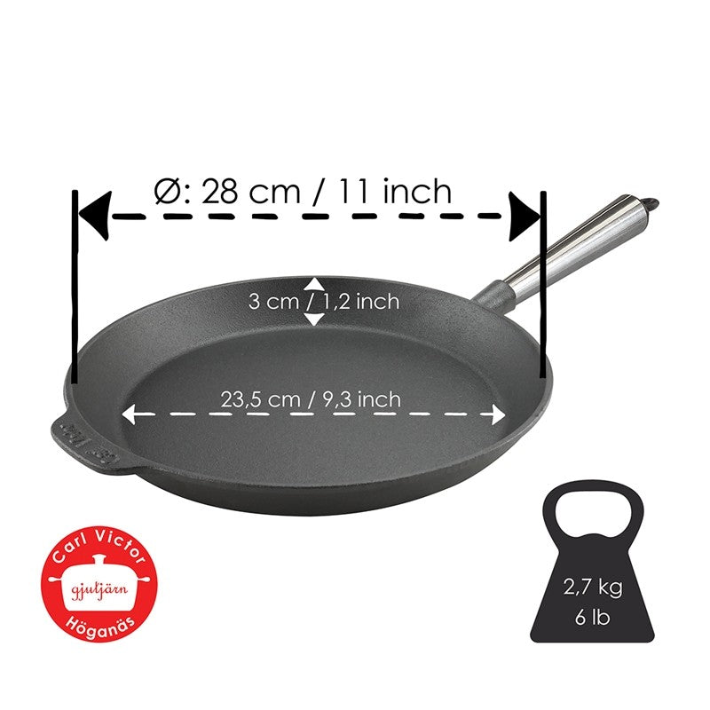 Μαντεμένιο τηγάνι Carl Victor 28cm με inox χερούλι | www.mantemi.gr