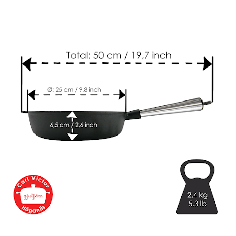 Μαντεμένιο τηγάνι βαθύ Carl Victor 25cm με inox χερούλι | www.mantemi.gr