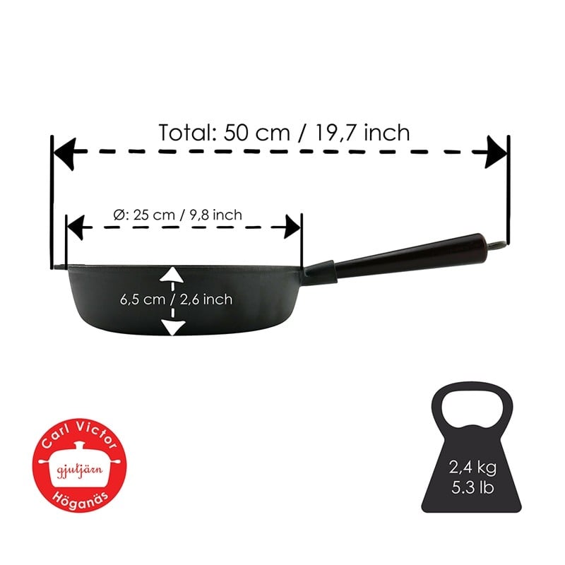 Μαντεμένιο τηγάνι βαθύ Carl Victor 25cm με ξύλινο χερούλι | www.mantemi.gr
