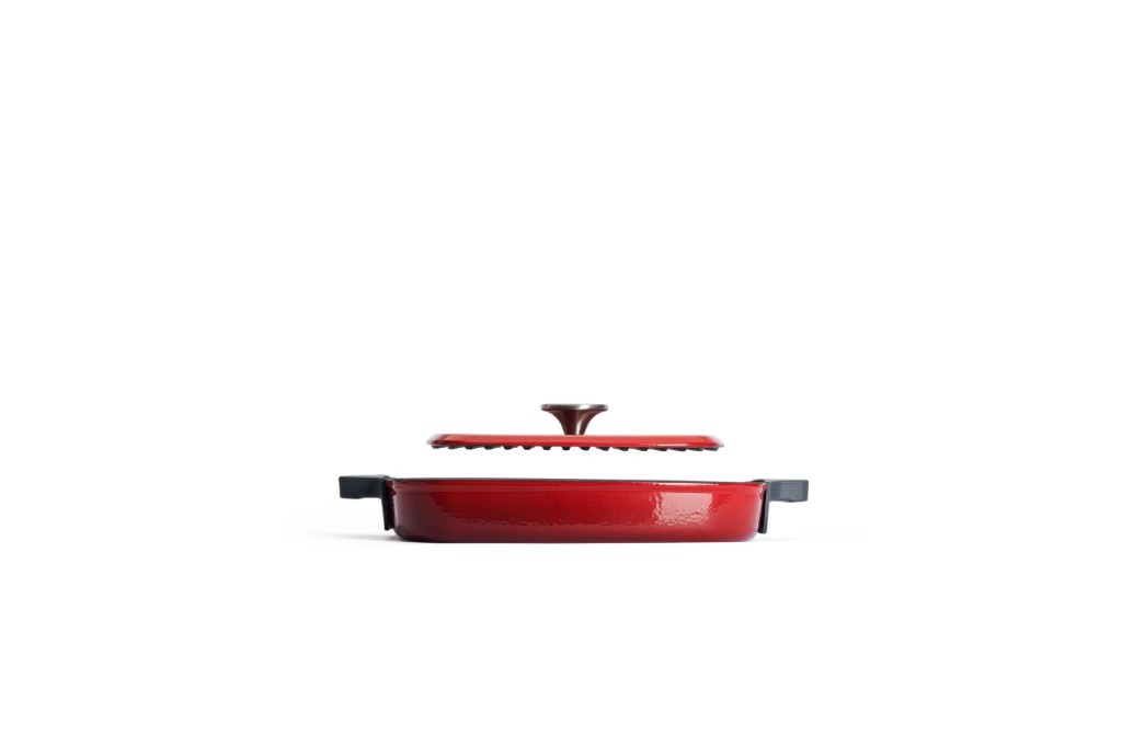 Μαντεμένια γκριλιέρα επισμαλτωμένη Woll Iron Grill με πρέσα ψησίματος 68-2CI-010 28x28cm Chili Red | www.mantemi.gr