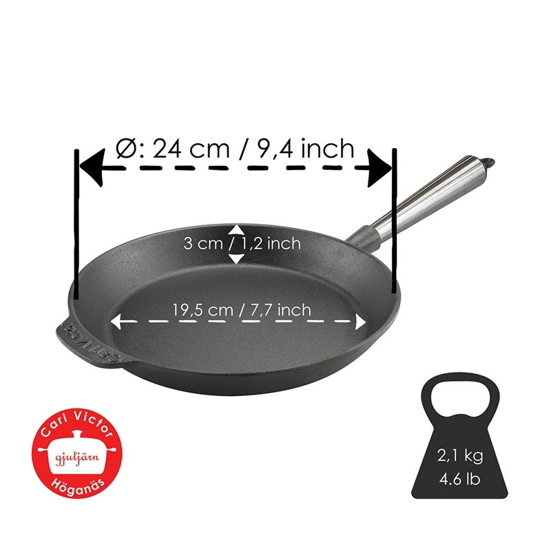 Μαντεμένιο τηγάνι Carl Victor 24cm με inox χερούλι | www.mantemi.gr