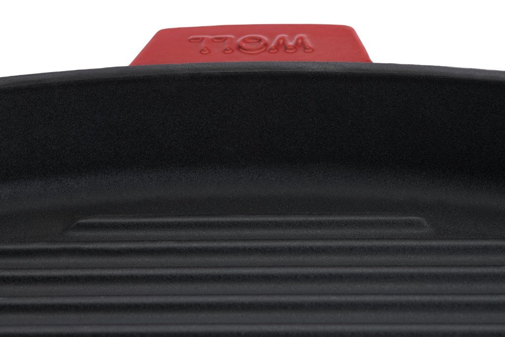 Μαντεμένια γκριλιέρα επισμαλτωμένη Woll Iron Grill με πρέσα ψησίματος 68-2CI-010 28x28cm Chili Red | www.mantemi.gr