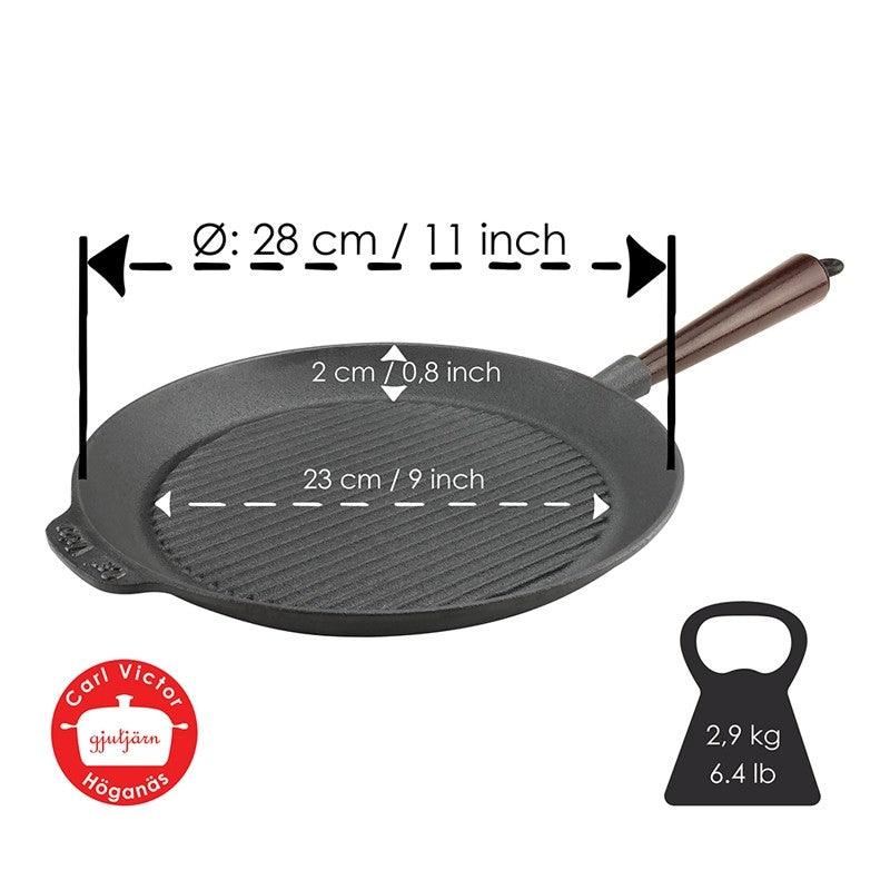 Μαντεμένιο σχαροτήγανο στρογγυλό Carl Victor 28cm με ξύλινο χερούλι | www.mantemi.gr
