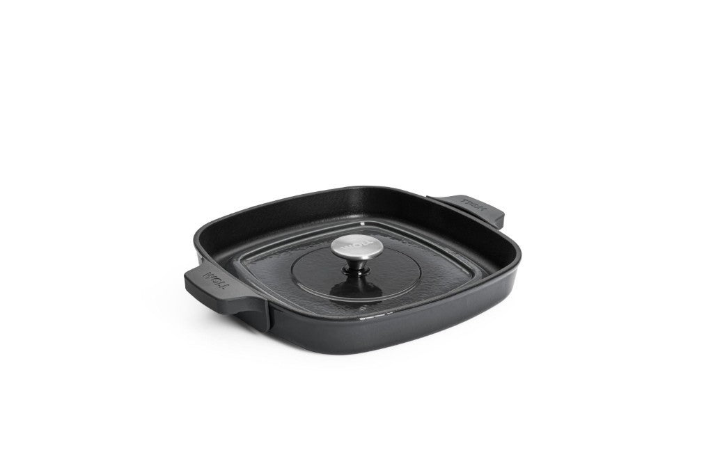 Μαντεμένια γκριλιέρα επισμαλτωμένη Woll Iron Grill με πρέσα ψησίματος 628-2CI-030 28x28cm Carbon Grey | www.mantemi.gr