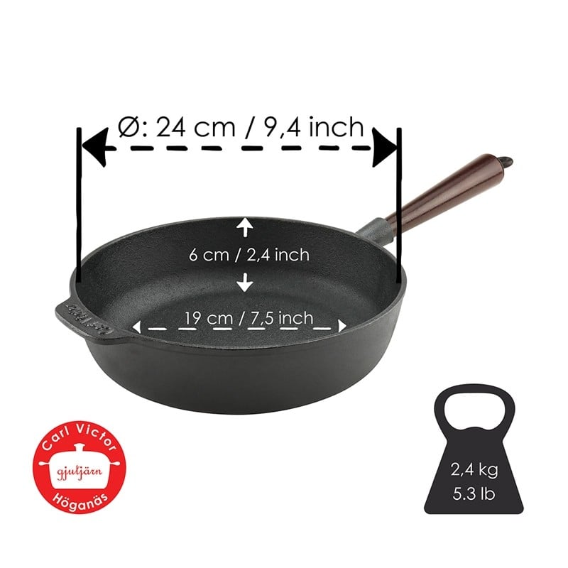 Μαντεμένιο τηγάνι βαθύ Carl Victor 25cm με ξύλινο χερούλι | www.mantemi.gr