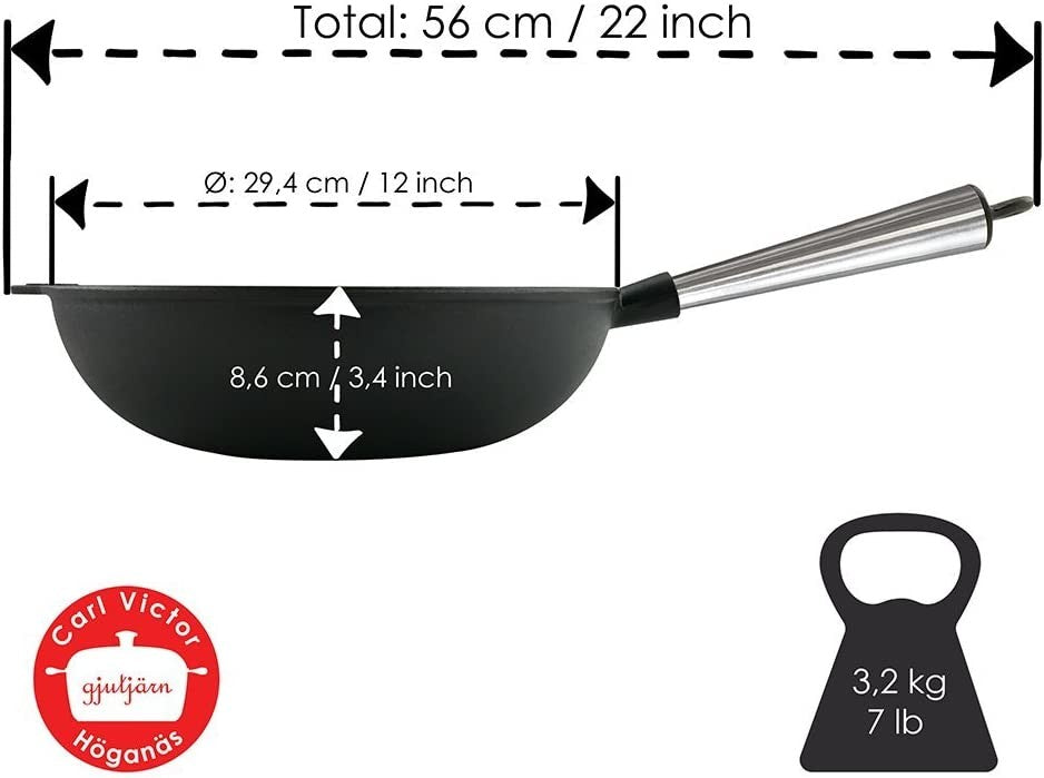Μαντεμένιο γουόκ Carl Victor 30cm με inox χερούλι | www.mantemi.gr