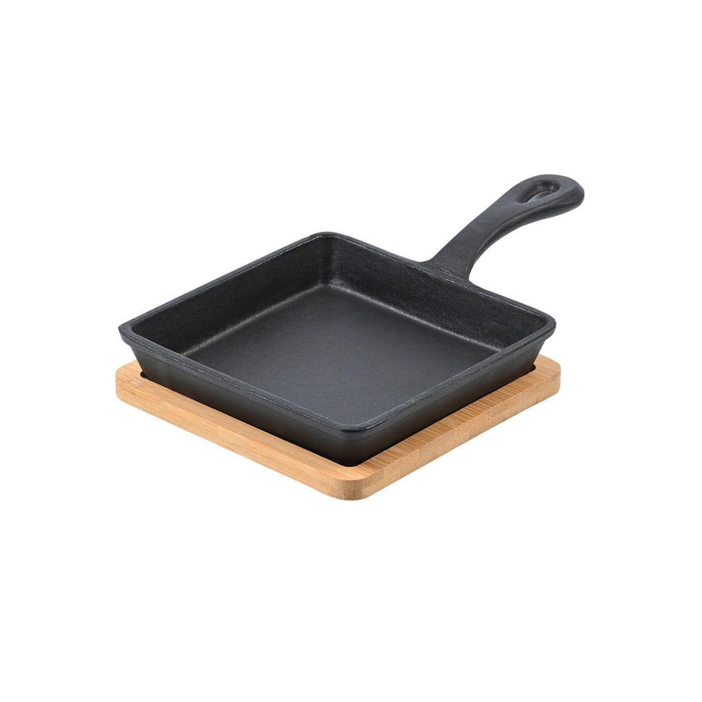 Μαντεμένιο τηγάνι τετράγωνο 14cm με βάση bamboo Estia | www.mantemi.gr