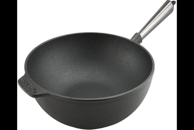 Μαντεμένιο γουόκ Carl Victor 30cm με inox χερούλι | www.mantemi.gr