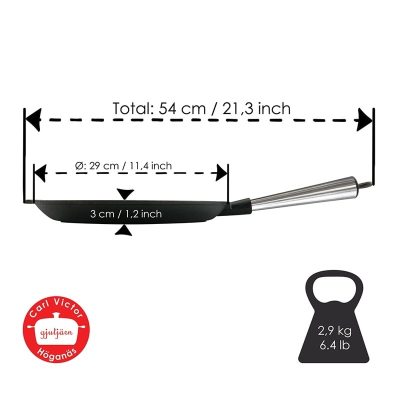 Μαντεμένιο σχαροτήγανο στρογγυλό Carl Victor 28cm με inox χερούλι | www.mantemi.gr