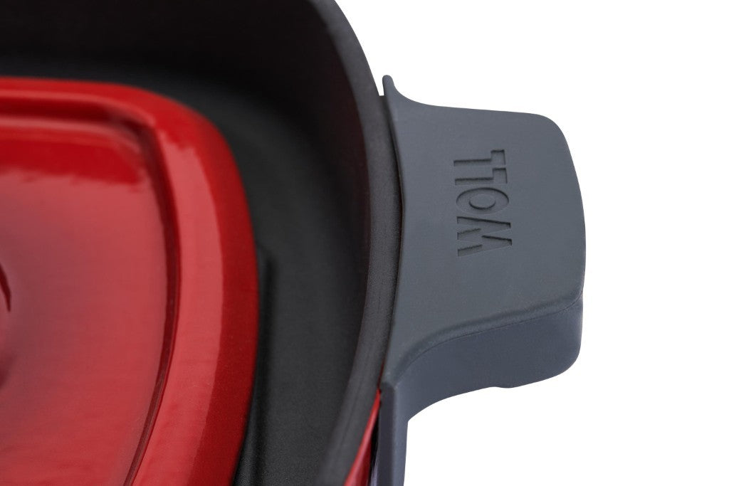 Μαντεμένια γκριλιέρα επισμαλτωμένη Woll Iron Grill με πρέσα ψησίματος 68-2CI-010 28x28cm Chili Red | www.mantemi.gr