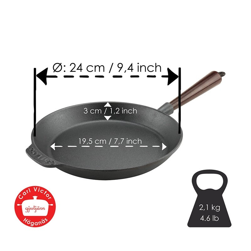 Μαντεμένιο τηγάνι Carl Victor 24cm με ξύλινο χερούλι | www.mantemi.gr