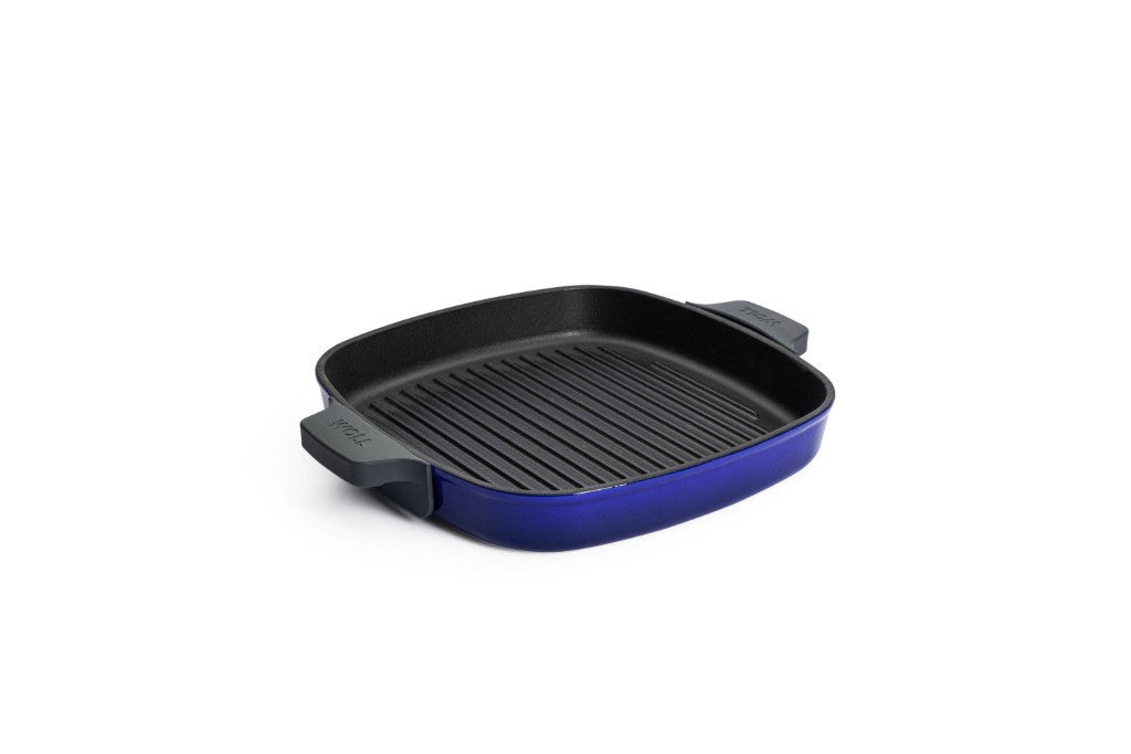 Μαντεμένια γκριλιέρα επισμαλτωμένη Woll Iron Grill με πρέσα ψησίματος 628-2CI-020 28x28cm Cobalt Blue | www.mantemi.gr