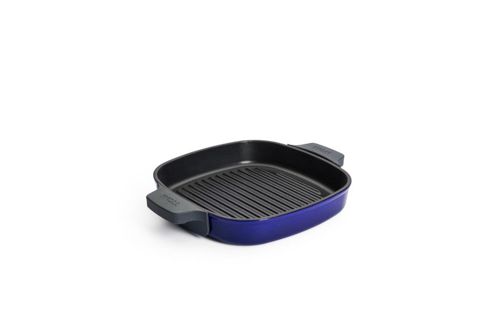 Μαντεμένια γκριλιέρα επισμαλτωμένη Woll Iron Grill με πρέσα ψησίματος 624-2CI-020 24x24cm Cobalt Blue | www.mantemi.gr