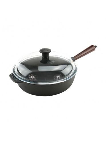 Μαντεμένιο τηγάνι βαθύ με καπάκι pyrex Carl Victor 25cm με ξύλινο χερούλι | www.mantemi.gr